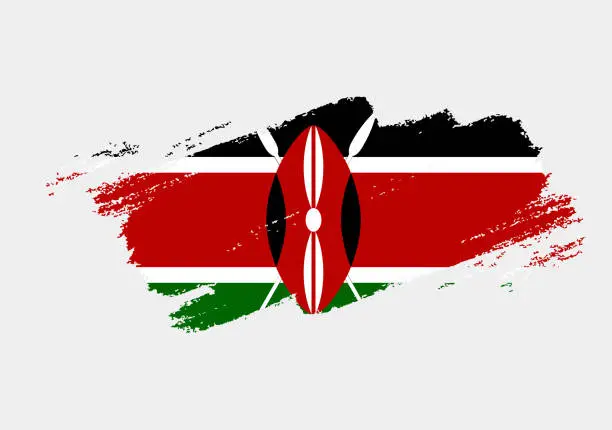 Vector illustration of Artistic grunge brush flag of Kenya isolated on white background. Elegant texture of national country flag