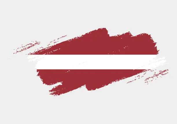 Vector illustration of Artistic grunge brush flag of Latvia isolated on white background. Elegant texture of national country flag