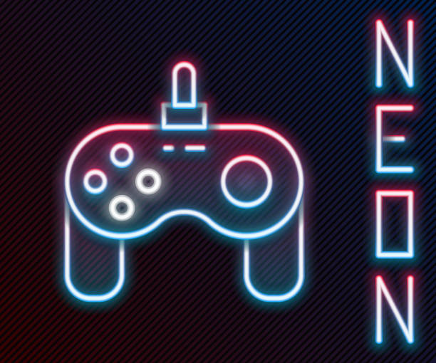istock Glowing neon line Gamepad icon isolated on black background. Game controller. Colorful outline concept. Vector 1570270776