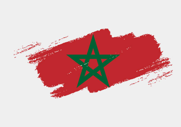 künstlerische grunge-pinselflagge von marokko isoliert auf weißem hintergrund. elegante textur der nationalen landesflagge - moroccan flags stock-grafiken, -clipart, -cartoons und -symbole