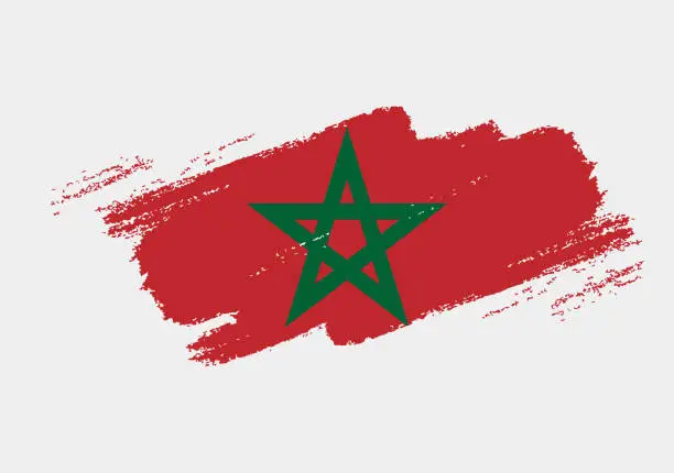 Vector illustration of Artistic grunge brush flag of Morocco isolated on white background. Elegant texture of national country flag