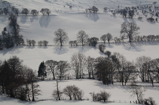 Snowy scenes in rural Llanrhaeadr-ym-Mochnant, Powys, Wales