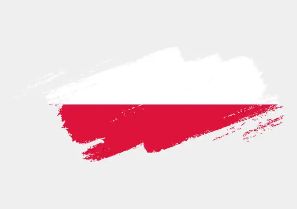 Vector illustration of Artistic grunge brush flag of Poland isolated on white background. Elegant texture of national country flag