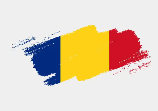 Vector illustration of Artistic grunge brush flag of Romania isolated on white background. Elegant texture of national country flag