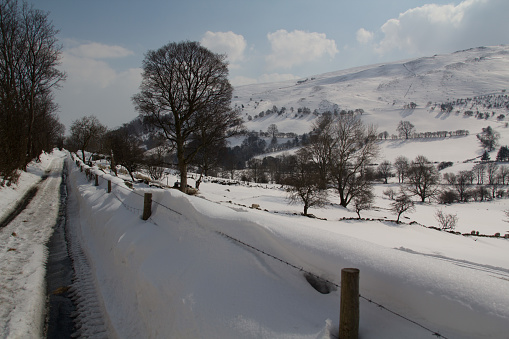 Snowy scenes in rural Llanrhaeadr-ym-Mochnant, Powys, Wales