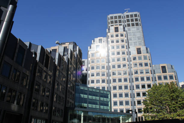 Low angle view of the buildings against blue sky