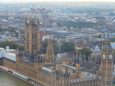 View of Big Ben and London, taken from the London Eye in September 2014