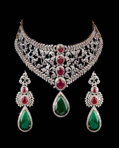 istock diamond necklace with ear rings 157029621