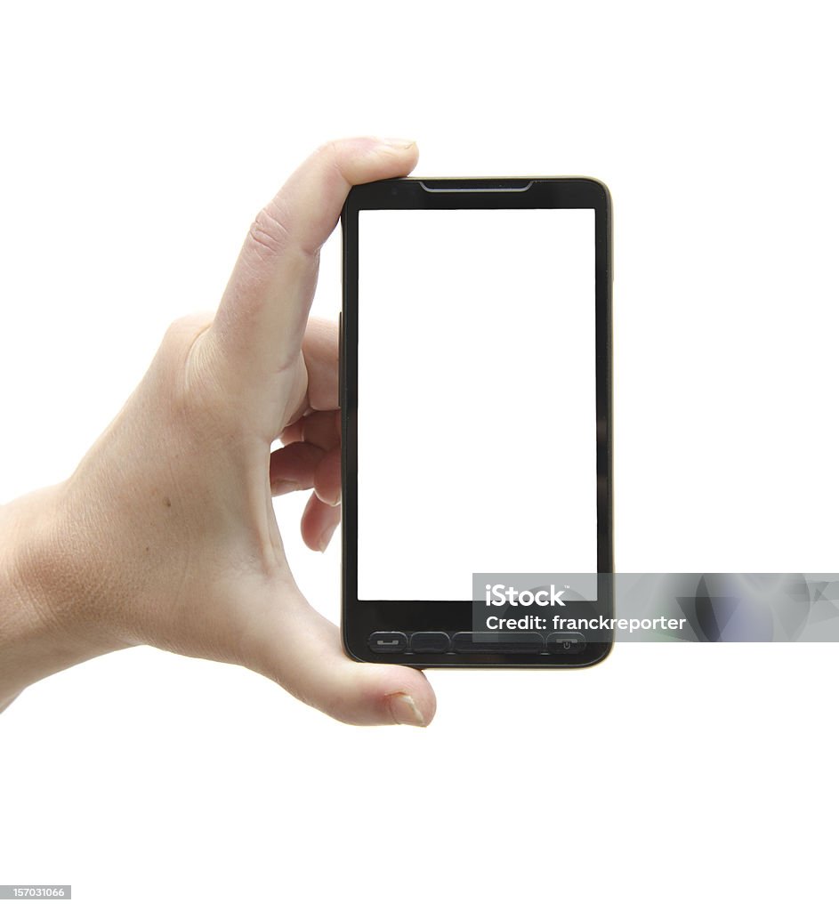 Tenant un smartphone moderne vide - Photo de Téléphone mobile intelligent libre de droits