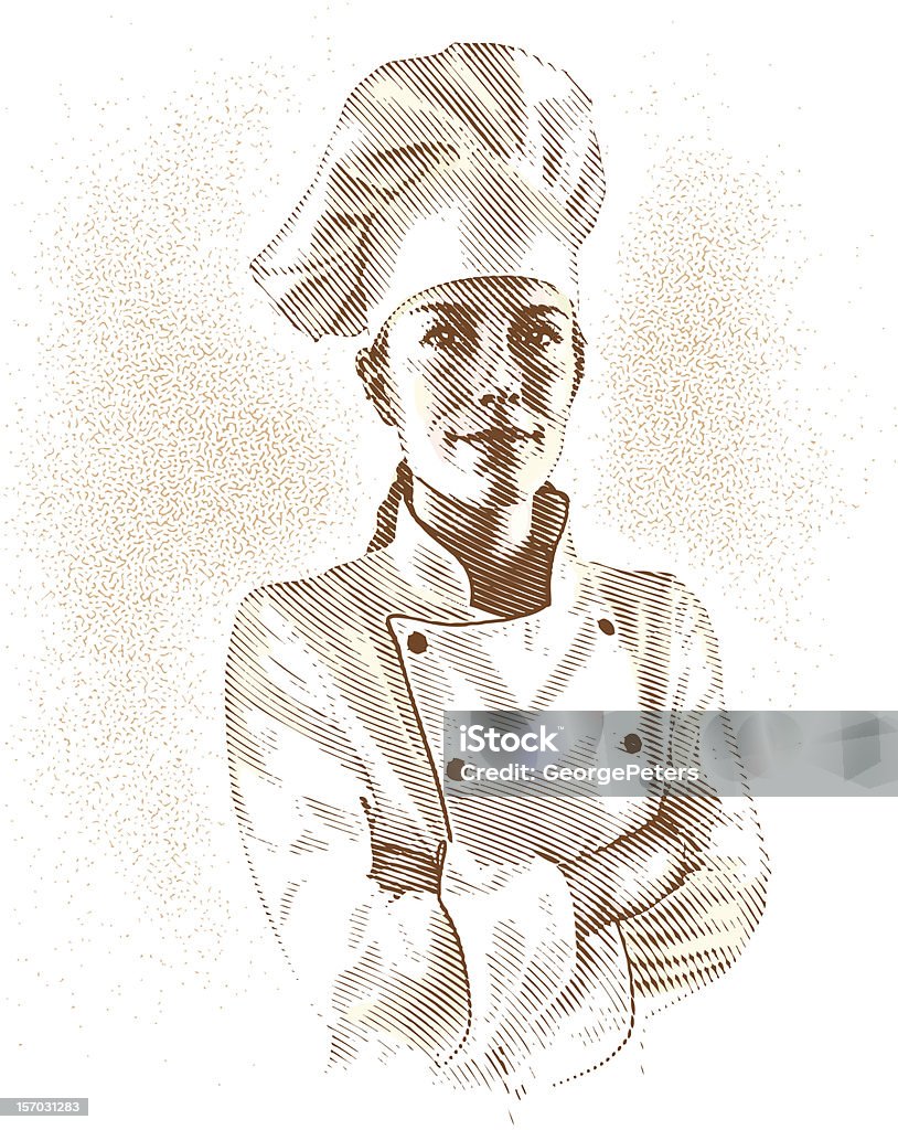 Portrait of Chef Engraving illustration of female chef. Line art, color and background all on separate layers for easy editing. Chef stock vector
