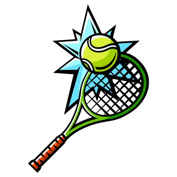 Vector illustration of Tennis racket and ball. Sport club item or symbol.