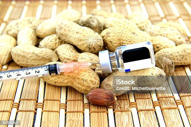 Peanuts With A Syringe And Medication Stock Photo - Download Image Now - Allergy, Allergy Medicine, Bottle