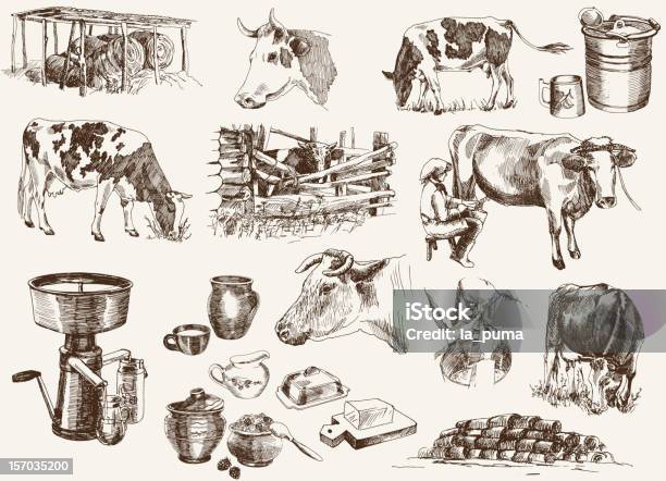 Cow 및 유제품은 암소에 대한 스톡 벡터 아트 및 기타 이미지 - 암소, 일러스트레이션, 낙농장