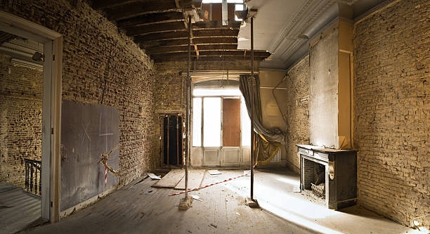 Ruined room from mansion stock photo