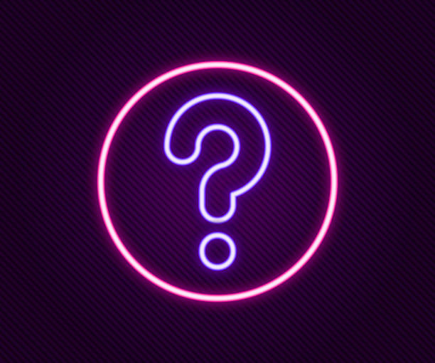 istock Glowing neon line Unknown search icon isolated on black background. Magnifying glass and question mark. Colorful outline concept. Vector 1570379604