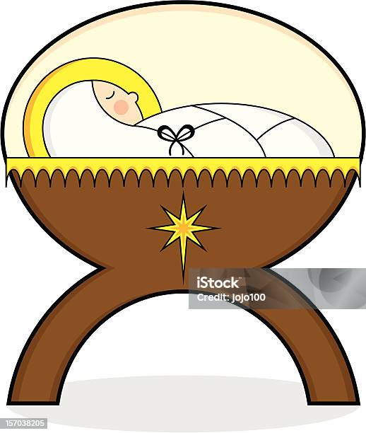 Baby Jesus In Manger Cradle Icon Stock Illustration - Download Image Now - Baby - Human Age, Baby Blanket, Black Color