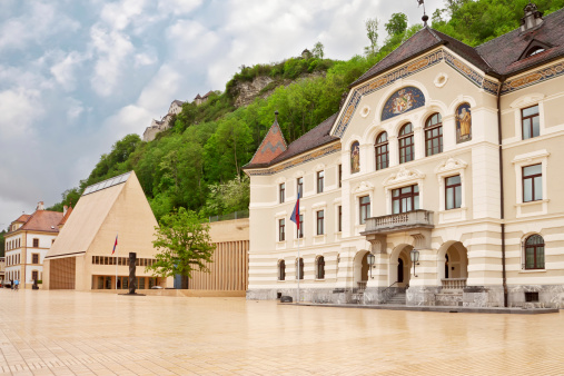 The building of parliaments of Liechtenstein on the main square. Vaduz. Europe.