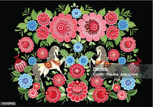 Fairy Horses In Flowers Stock Illustration - Download Image Now - Backgrounds, Floral Pattern, Flower