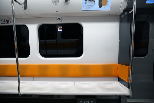 Empty seats on underground metro public transportation vehicle