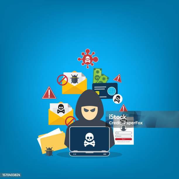 Hacker With Laptop Computer Stealing Confidential Data Personal ...