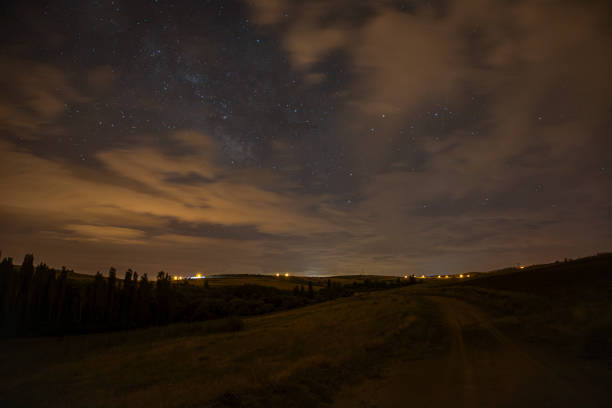 Milky Way view on a deserted road at night