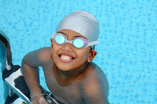 istock Cute child in the swimming pool. 157042740