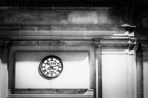 Chicago, Illinois, USA - July 3, 2023: The clock on the outside wall of Union Station.