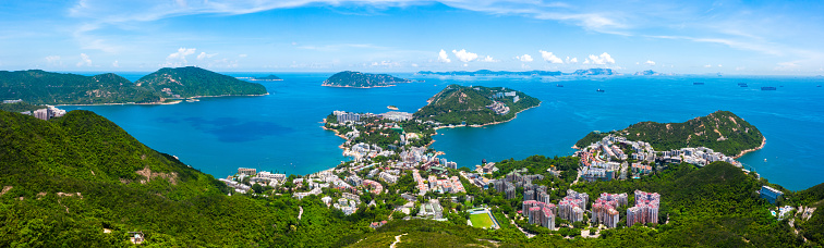 Drone view of the Famous Stanley coastal town in Hong Kong