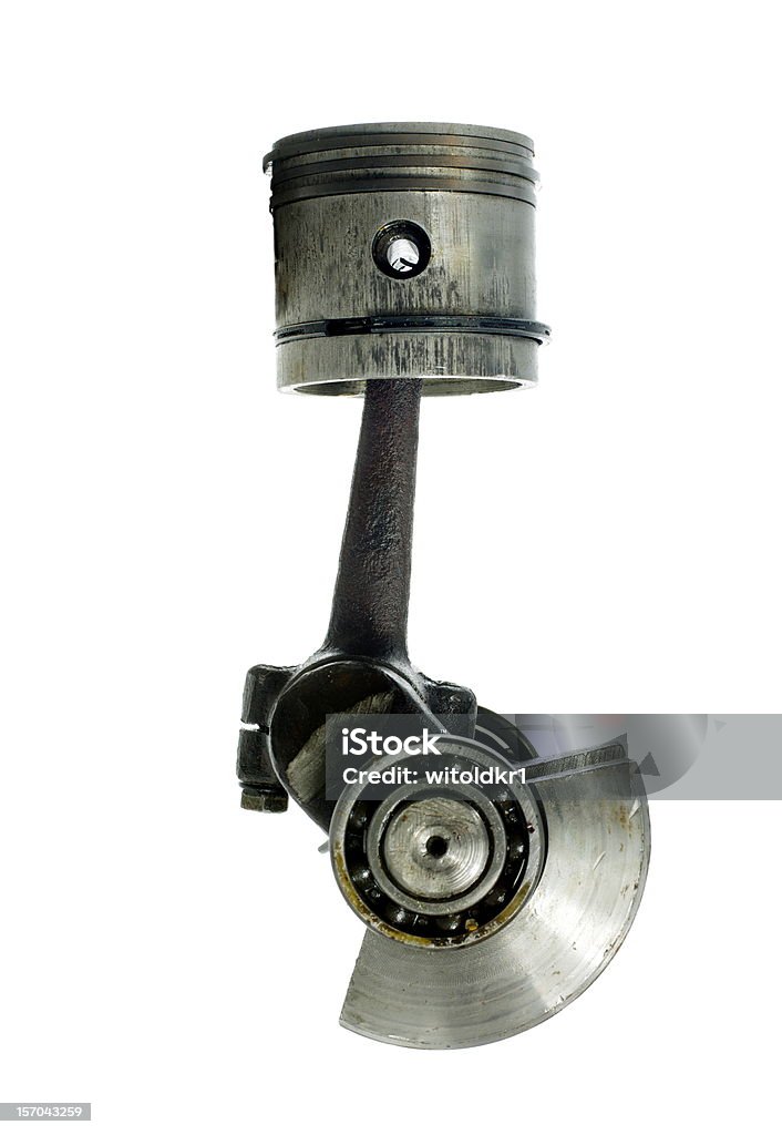 piston and connecting rod piston and connecting rod on white background Aluminum Stock Photo