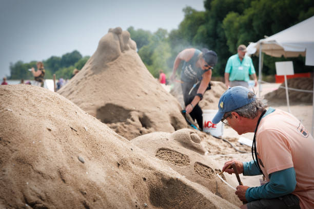 High angle view of a shark made of sand on the beach.