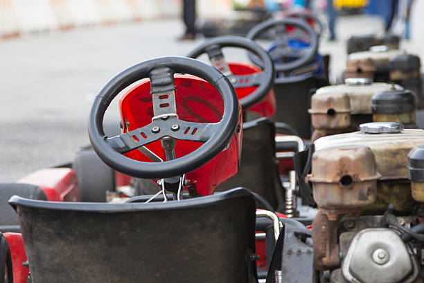 istock Perspective row of Go-kart ready to start 157043649