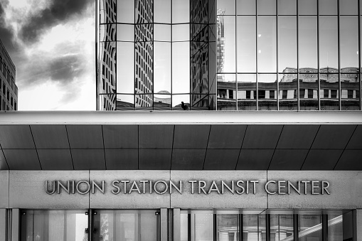 Chicago, Illinois, USA - July 3, 2023: The Union Station Transit Center, for bus connections, sits in downtown area.