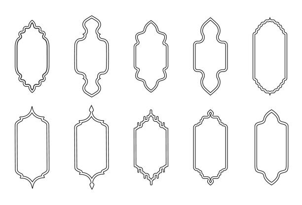 ilustrações de stock, clip art, desenhos animados e ícones de islamic frames shape of a window or door arch. arab frame set. vector illustration. - turkish arch