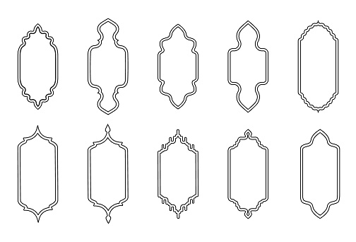 Islamic  frames shape of a window or door arch. Arab frame set. Vector illustration