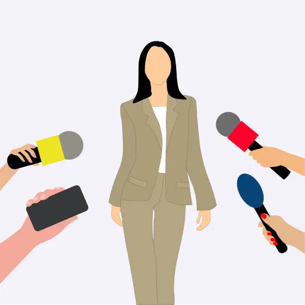 Vector illustration of Media interview with businesswoman