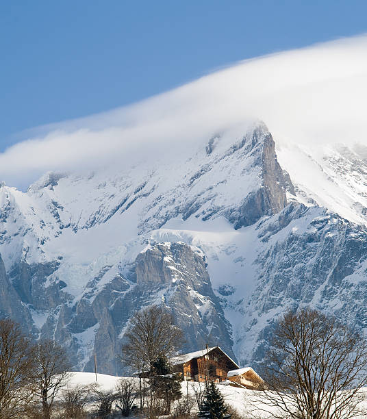 grindelwald hotel cerca de la zona de esquí. alpes suizos en invierno - switzerland interlaken schreckhorn mountain fotografías e imágenes de stock
