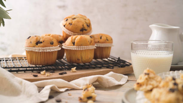 Chocolate chip muffins with milk