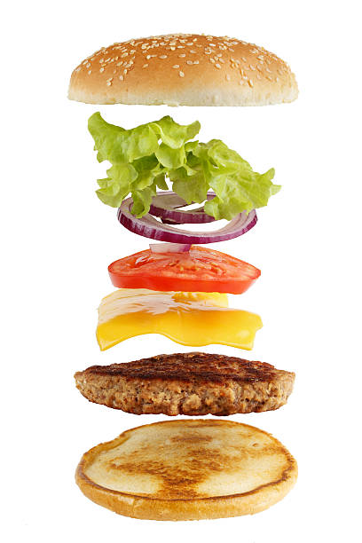 istock Hamburger ingredients separated in the air 157049314