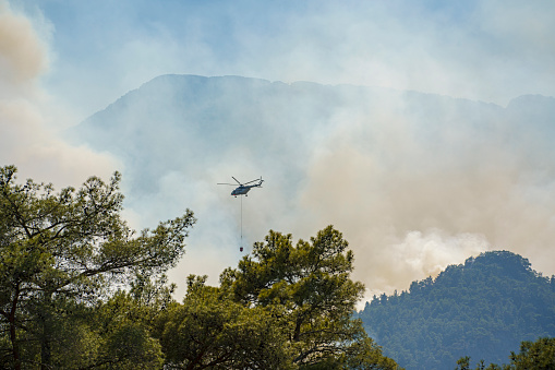 Firefighter Helicopter fighting against Kemer Forest Fire, Antalya, Turkiye