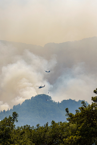 Firefighter Helicopter fighting against Kemer Forest Fire, Antalya, Turkiye