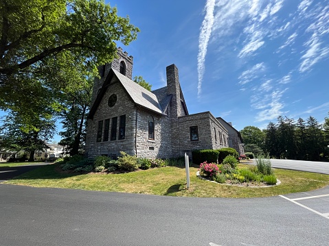 Hershey, PA, USA, 5.29.23 - The exterior of the Derry Presbyterian Church.