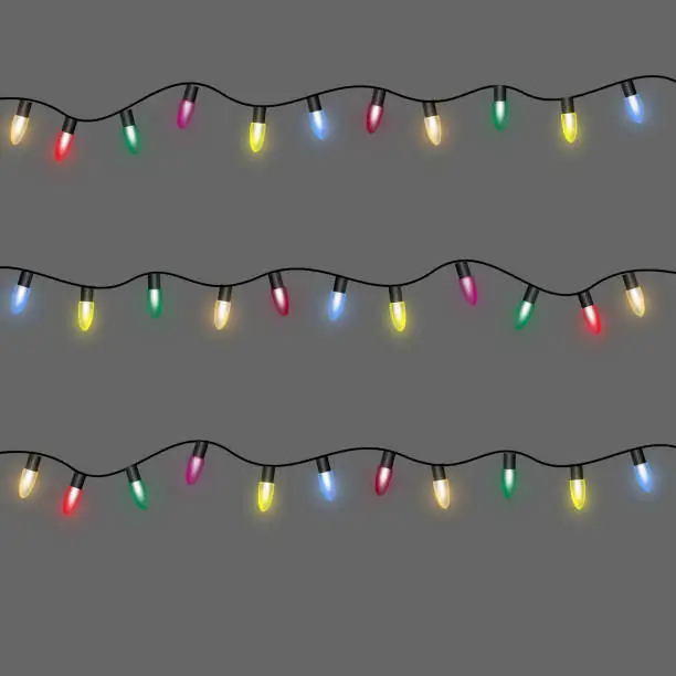 Vector illustration of Colorful Christmas lights on wooden background