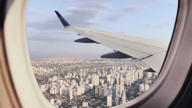 Aerial view of Sao Paulo Brazil through the plane window