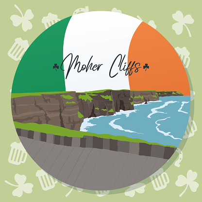 Colored irish sticker with moher cliff landmark Vector illustration