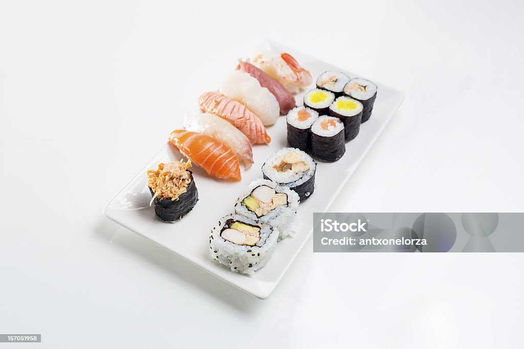 Sushi plate of sushi ready to eat. Algae Stock Photo