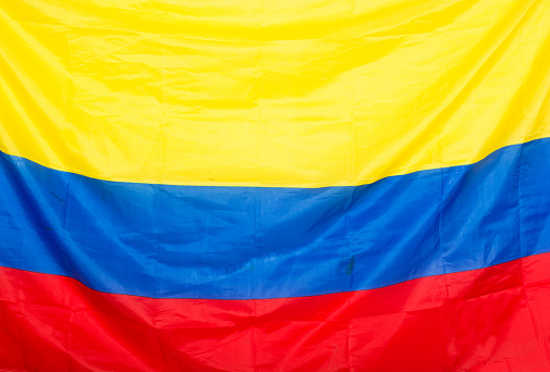 Colombia Flag Ruffled Beautifully Waving.