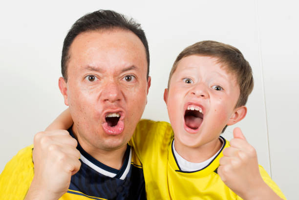 Colombia team fans with national flag.
