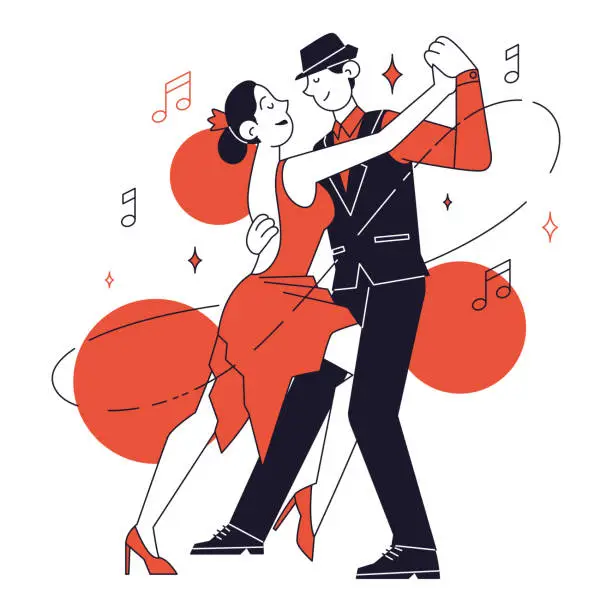 Vector illustration of Isolated cute couple dancing to tango music concept Vector