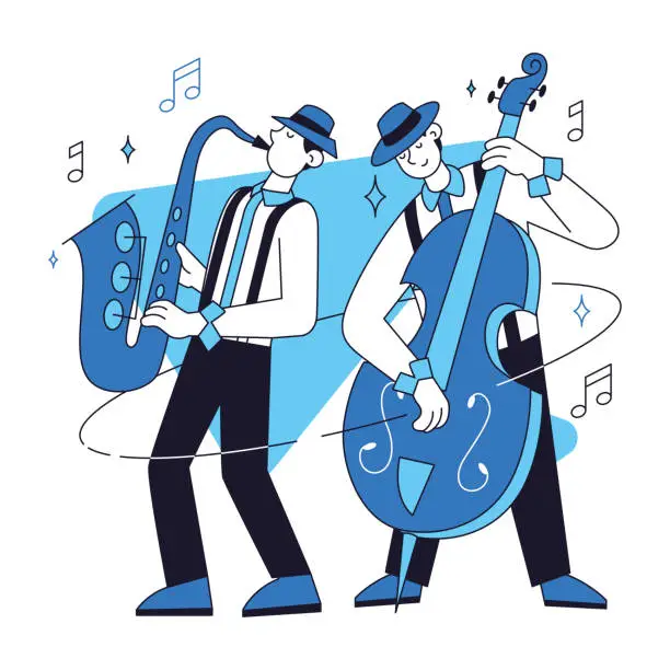 Vector illustration of Pair of male characters playing jazz music concept Vector
