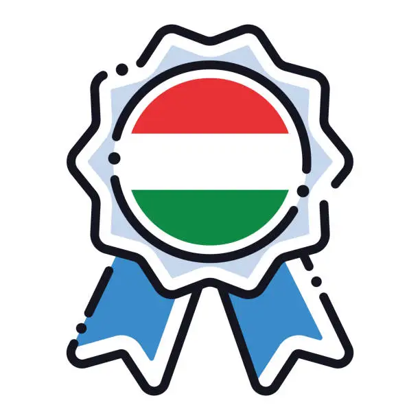 Vector illustration of Isolated silk medal icon with the flag of Hungary Vector